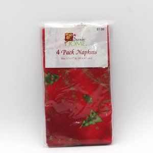 December Home 4 Pack  Fabric Napkins Size 17x17" Red W Green Christmas Trees New